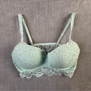 PINK Victoria's Secret Lace‎ Padded Bralette Light Green Rose Scalloped Trim